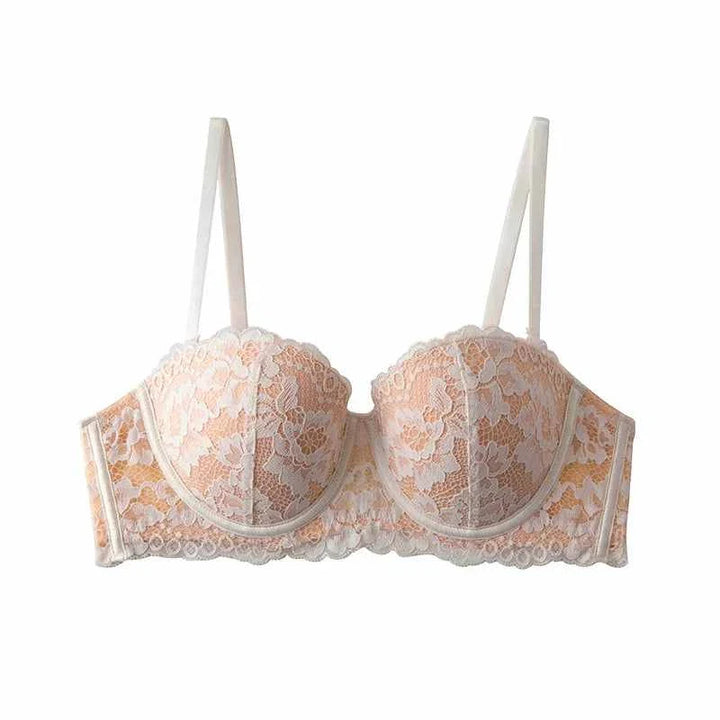 SKIMS Kardashian women's half-cup lace bra with thin underwire and adjustable straps in beige