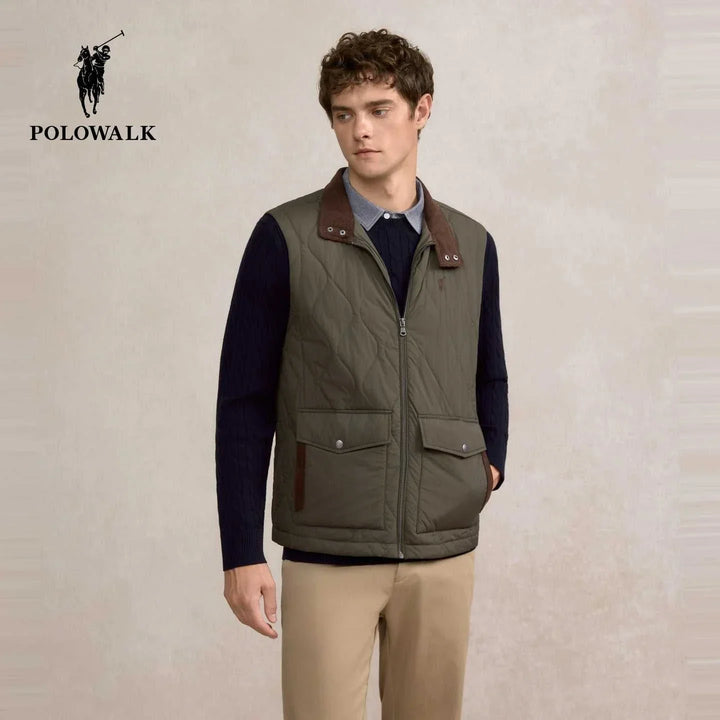 فيست رجالي Polowalk مبطن بتصميم كابيتوني بلون زيتي أنيق مع ياقة عالية وجيوب أمامية عملية