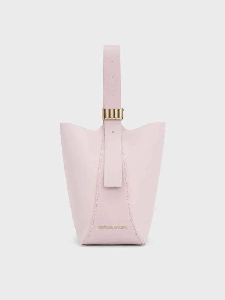 small pink leather shoulder bag with gold detail from CHARLES & KEITH