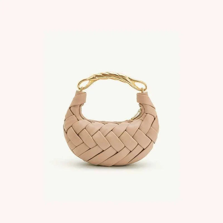 JW PEI Bird's Nest Bag Orla woven beige crossbody handbag with gold twisted handle
