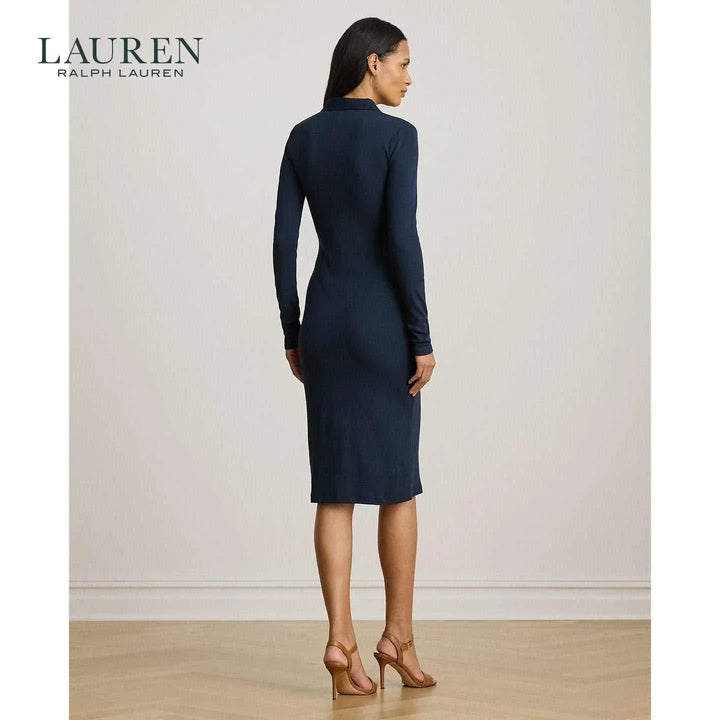 فستان نسائي كحلي متوسط الطول من لورين تصميم نحيف بأكمام طويلة يناسب العمل والمناسبات اليومية