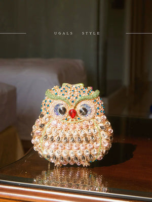 UGALS Retro Niche Design Owl Diamond Dinner Premium Water Diamond Clutch Crossbody Bag