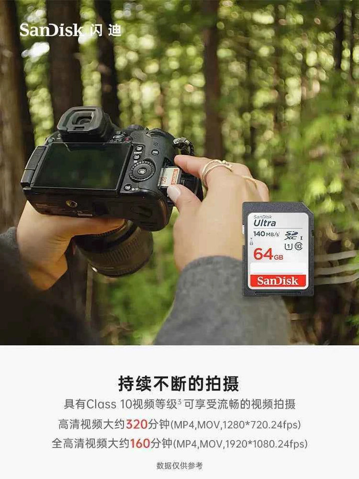 بطاقة ذاكرة SanDisk SD سعة 64 جيجابايت عالية السرعة لكاميرات كانون نيكون سوني DSLR