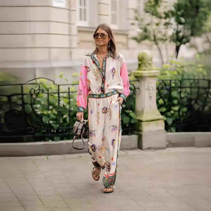 European and American casual fashion linen print long-sleeved suit.