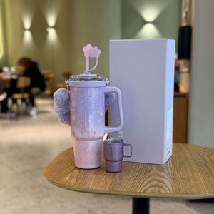 Starbucks cup 2026 spring new product Twilight cherry blossom series high-value glass straw stainless steel thermos cup.