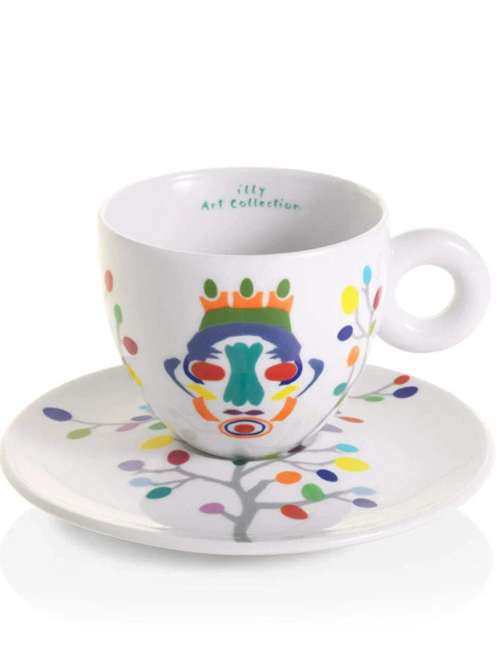 كوب قهوة illy 2022 تصميم وجه ملون بورسلان إيطالي أنيق مع صحن مزخرف