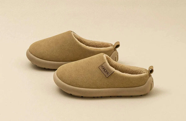 نعال منزلية خريفية وشتوية من القطن قابلة للفصل بلون بيج مع بطانة صوفية ونعل مطاطي مضاد للانزلاق