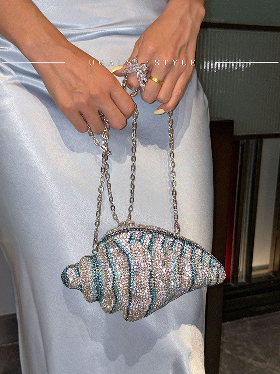 حقيبة سهرة Clutch مرصعة بالكريستال بتصميم صدفة فاخرة UGALS French