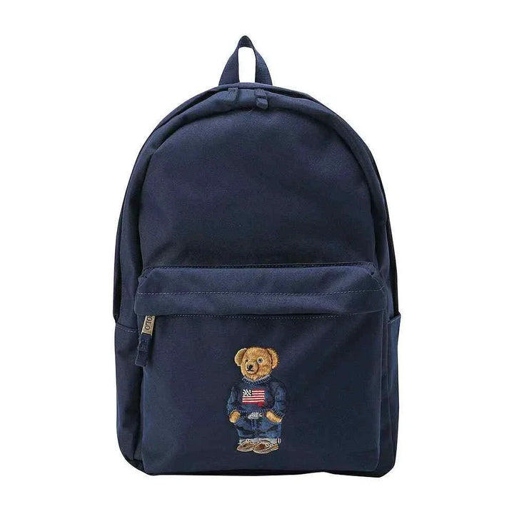 بولو رالف لورين Navy Polo Ralph Lauren backpack with iconic embroidered bear and front pocket.