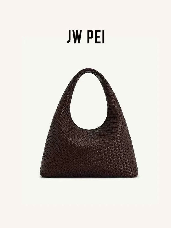 JW PEI large capacity woven bag in dark brown with vintage design and spacious interior for women commuter handbag