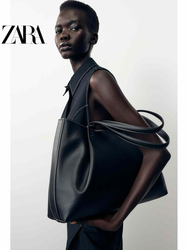 ZARA2025 Autumn New Women's Bag Black Large Capacity One-Shoulder Casual Tote Bag 6011510 800