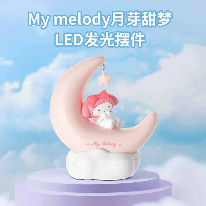 مصباح ليلي LED بتصميم هلال وردي بشخصية سانريو My Melody وقاعدة سحابية.
