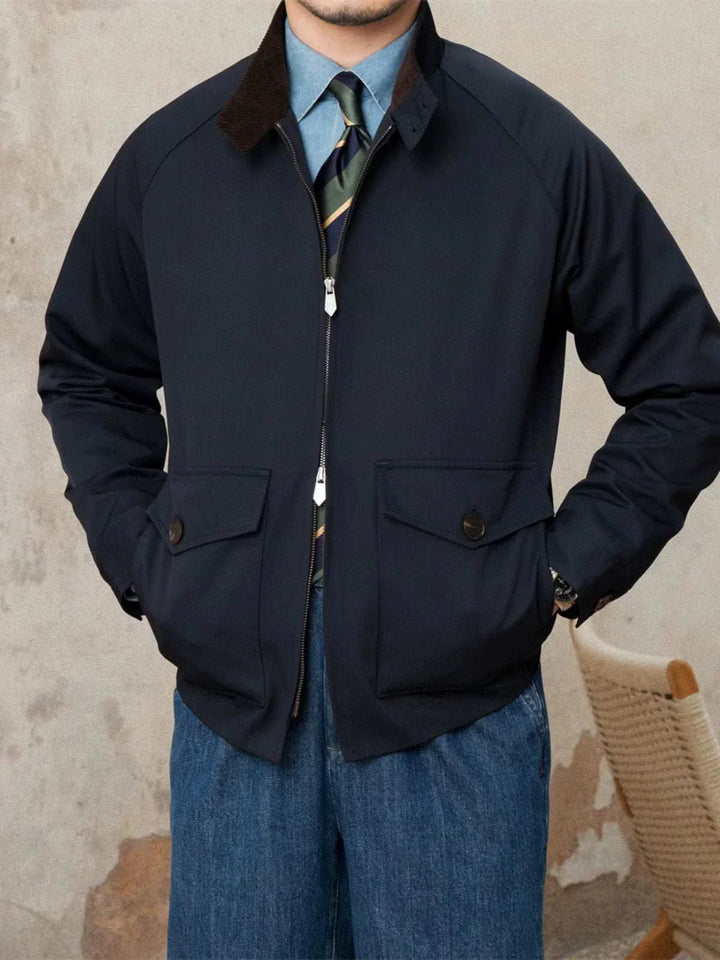 Mr. Lusan Men's Winter Jacket waterproof navy blue with corduroy collar and double zipper