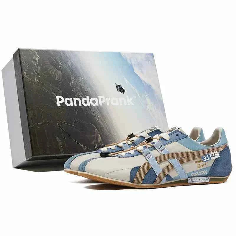 حذاء Sneakers PandaPrank مريح باللون الأزرق والبيج.