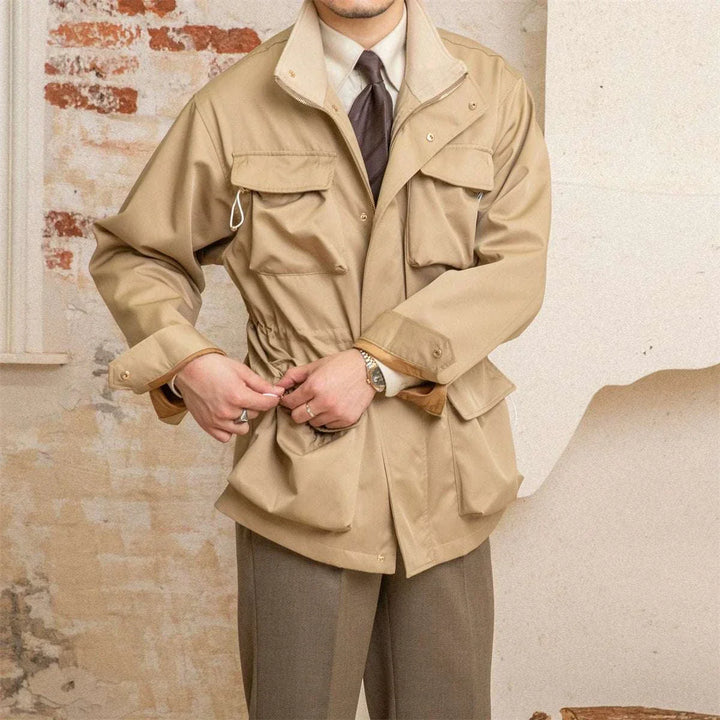 Mr. Lusan Jacket beige waterproof men's jacket with multiple pockets and adjustable waist