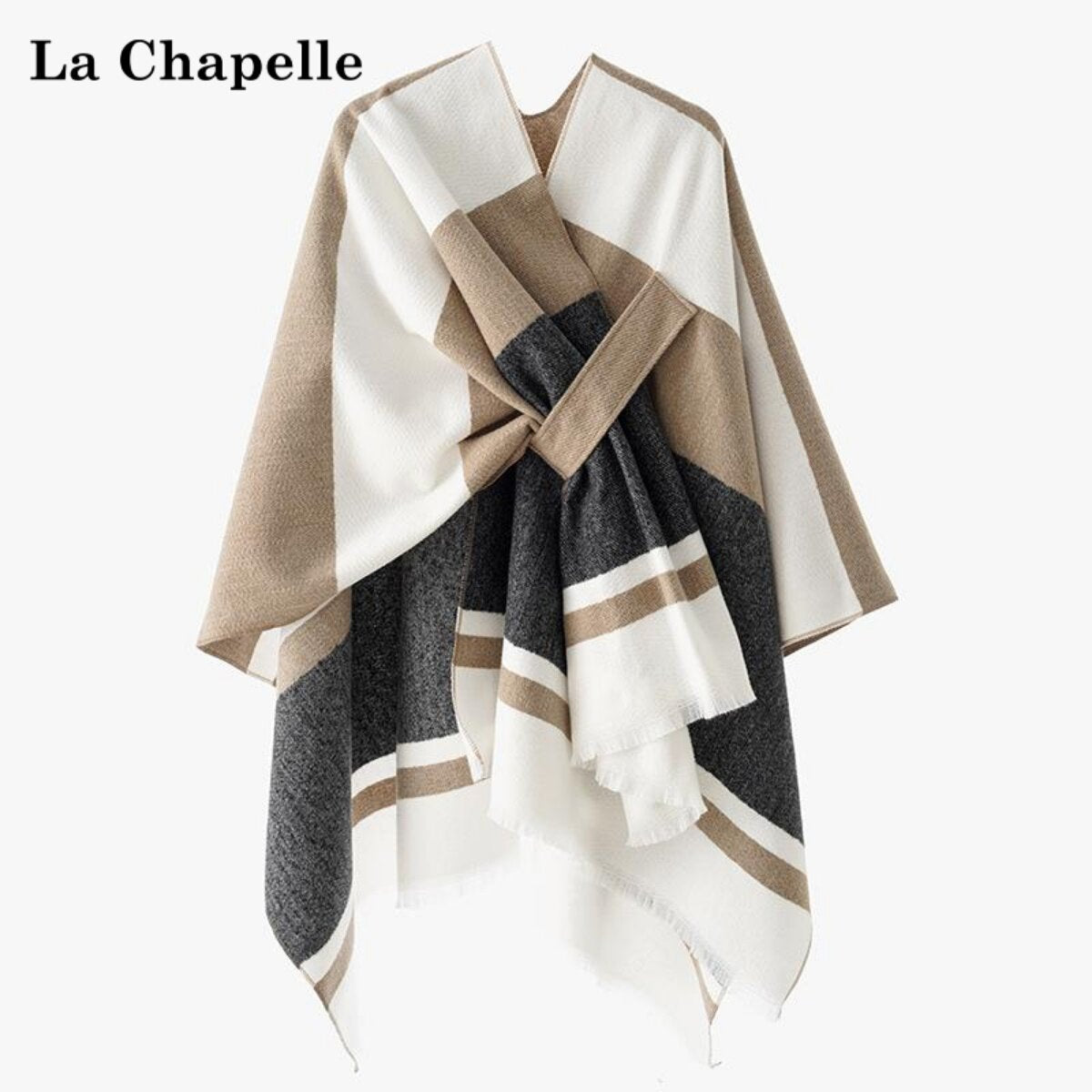 كيب نسائي La Chapelle بدرجات الرمادي والبني الفاتح والكريمي وعقدة أمامية