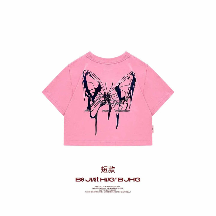 Pink reflective butterfly print youth t-shirt with modern street style design