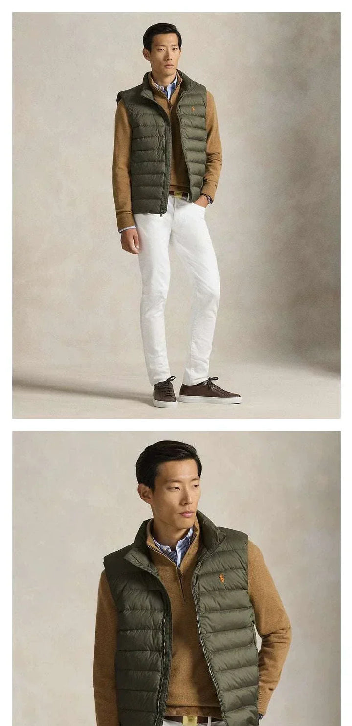 سترة Ralph Lauren خفيفة مبطنة باللون الزيتوني مع تصميم مصنوع لمقاومة الرياح وأداء عالي