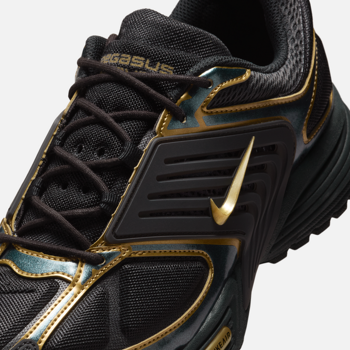 Nike Official Cyber Pegasus men's sneakers with cushioned design and durable grip in black and gold.
