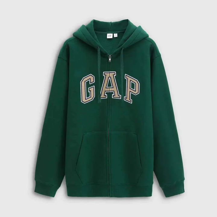 Gap هودي كلاسيكي أصلي رجالي ونسائي أخضر بجيب أمامي وسحاب رئيسي