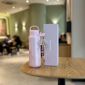 Starbucks cup 2026 spring new product Twilight cherry blossom series high-value glass straw stainless steel thermos cup.