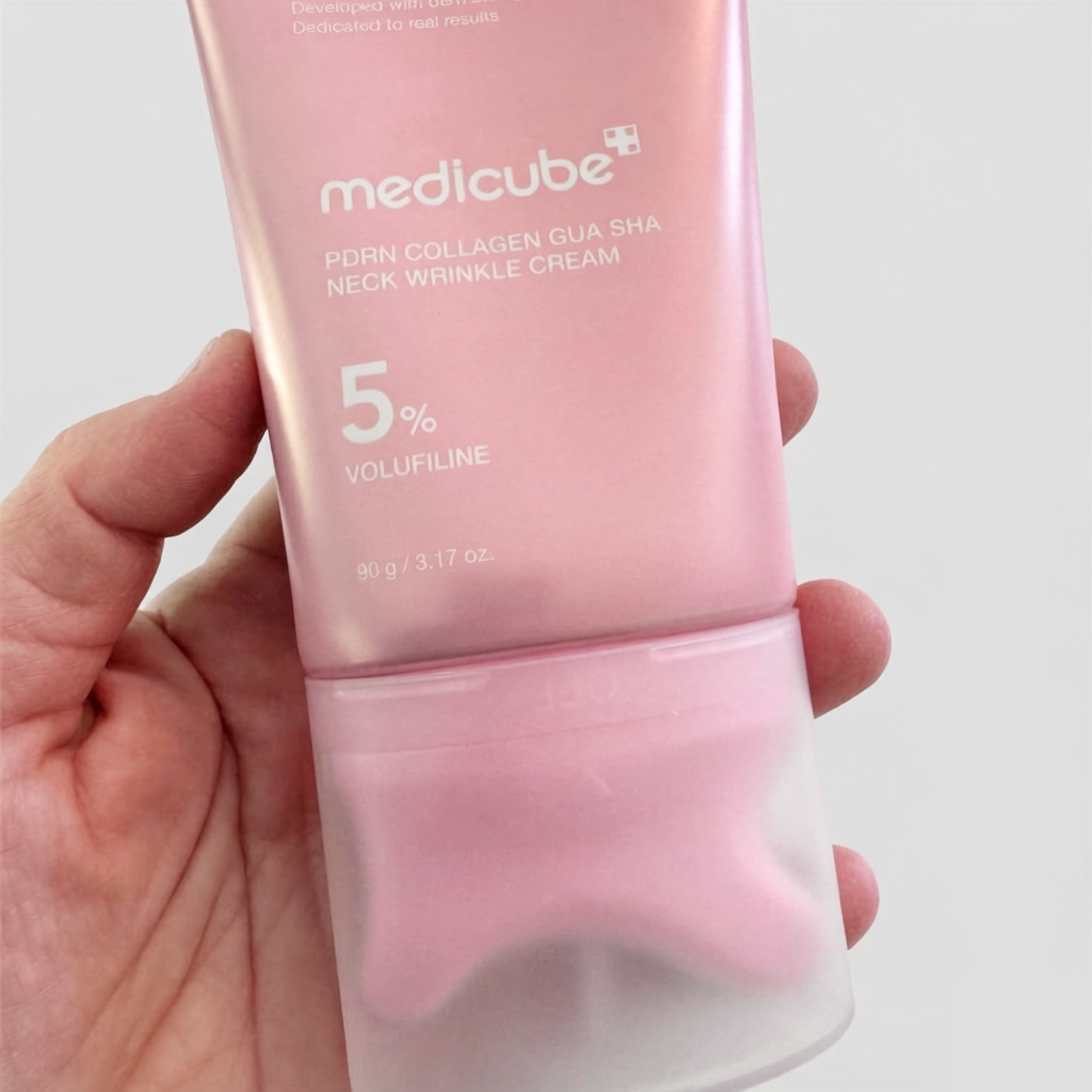 medicube Salmon PDRN Collagen Gua Sha Neck Cream lifts and tightens wrinkles