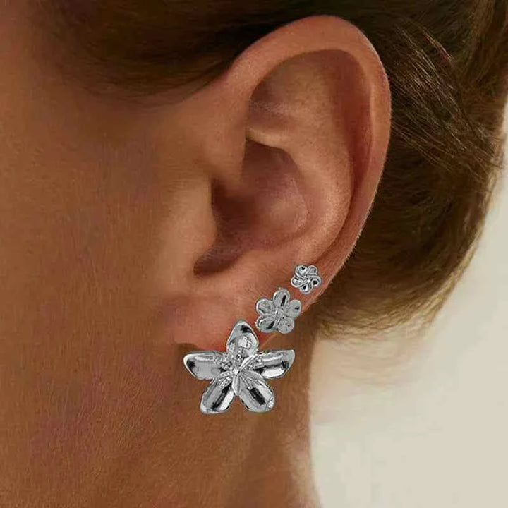 طقم أقراط نسائية صغيرة بتصميم زهرة ونجمة وStarfish بأسلوب أوربي وأمريكي أنيق لعام 2025