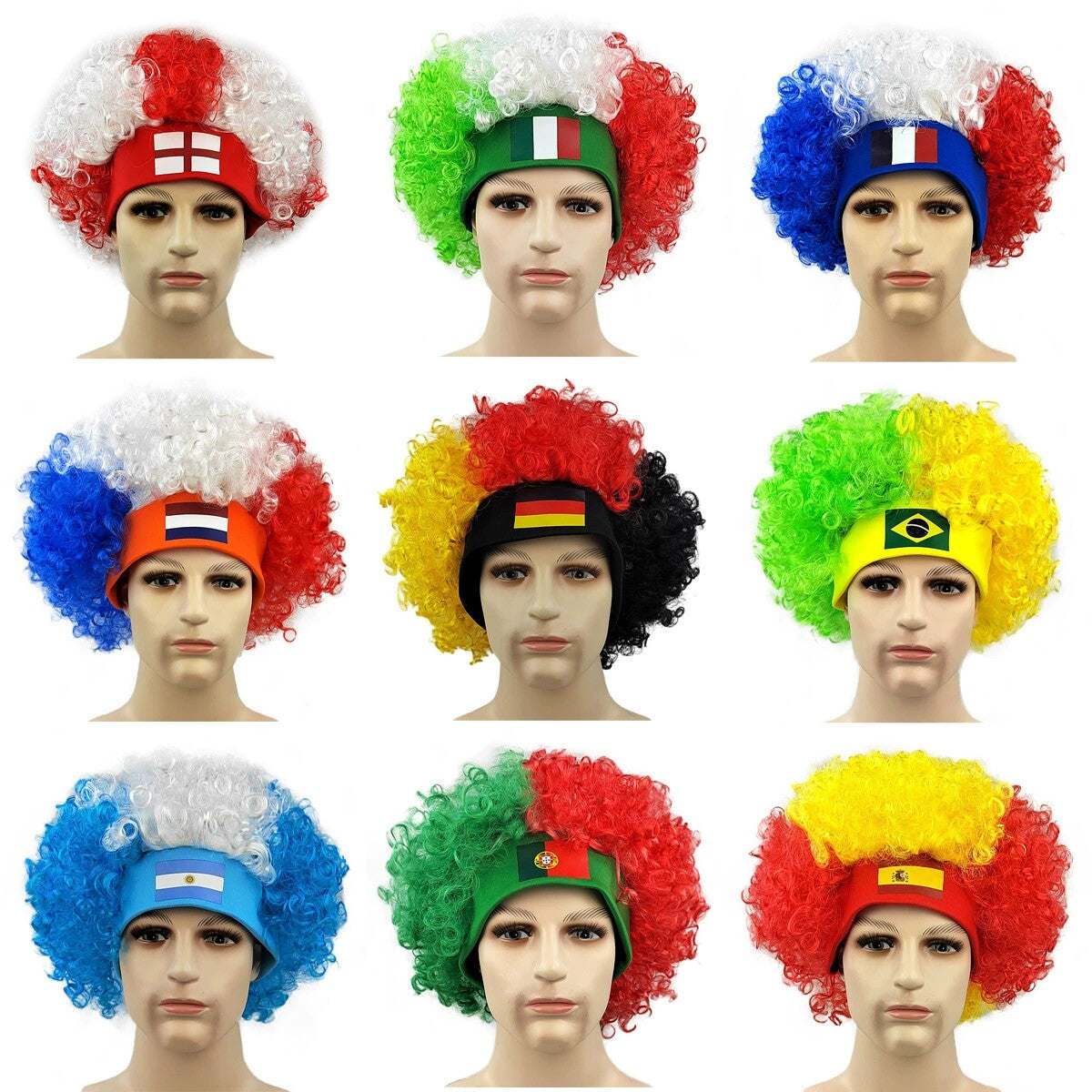 شعر مستعار رياضي Afro بتصاميم أعلام الدول المختلفة