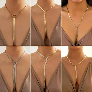 طقم عقد وأقراط Snake Chain بتصميم عصري ذهبي وفضي.