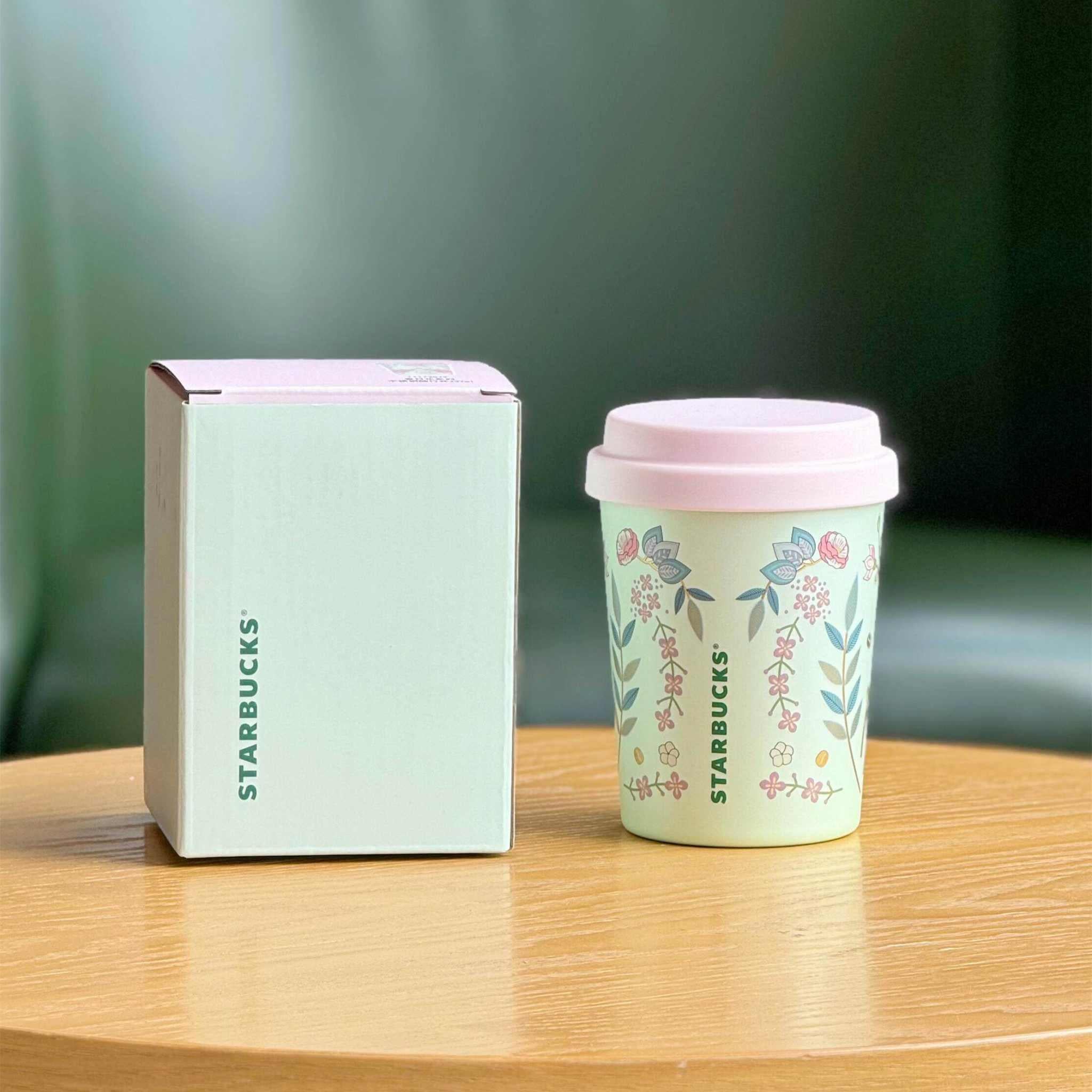 Starbucks cup 2025 spring flower fresh and romantic high-value ceramic mug stainless steel straw tumbler.
