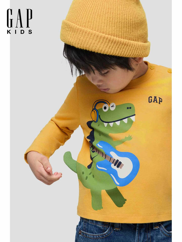 Gap جاب – تيشيرت أولادي كرتون مطبوع قطن بأكمام طويلة