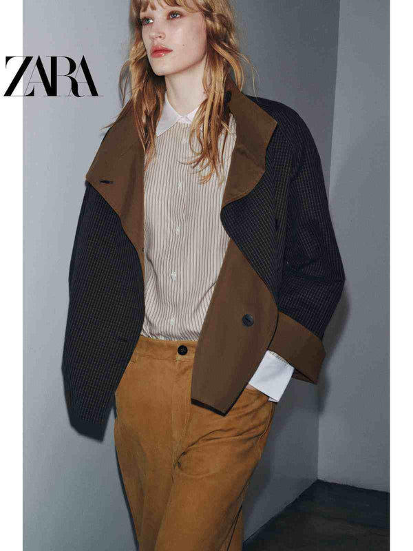 معطف ترنش قصير عكسي بياقة عالية من مجموعة ZARA2025 Fall Women's