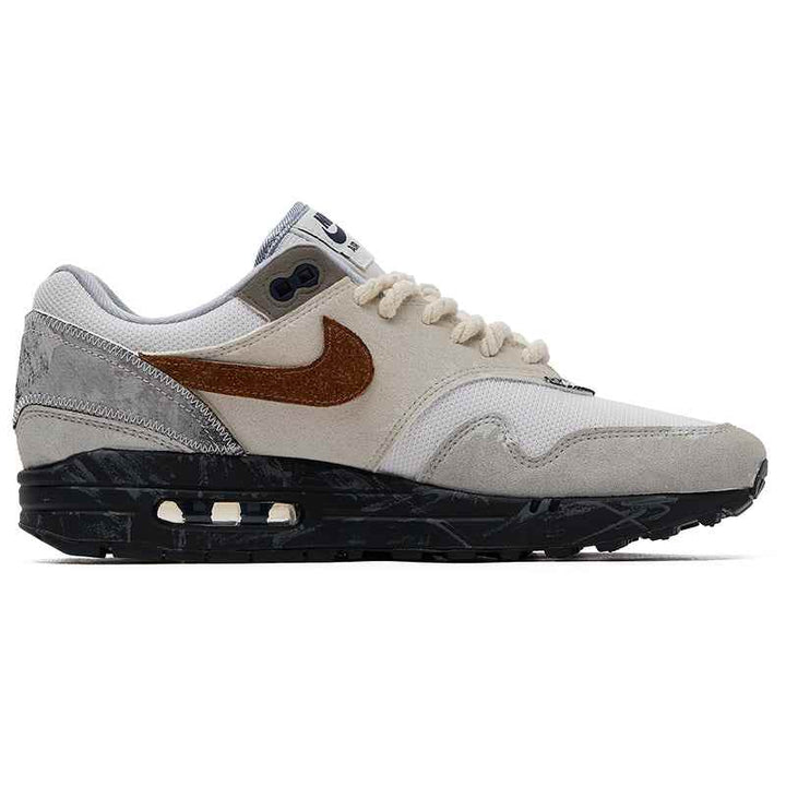 Custom-designed Nike Air Max 1 sneaker showcasing classic and modern style with elegant color integration and durable materials.