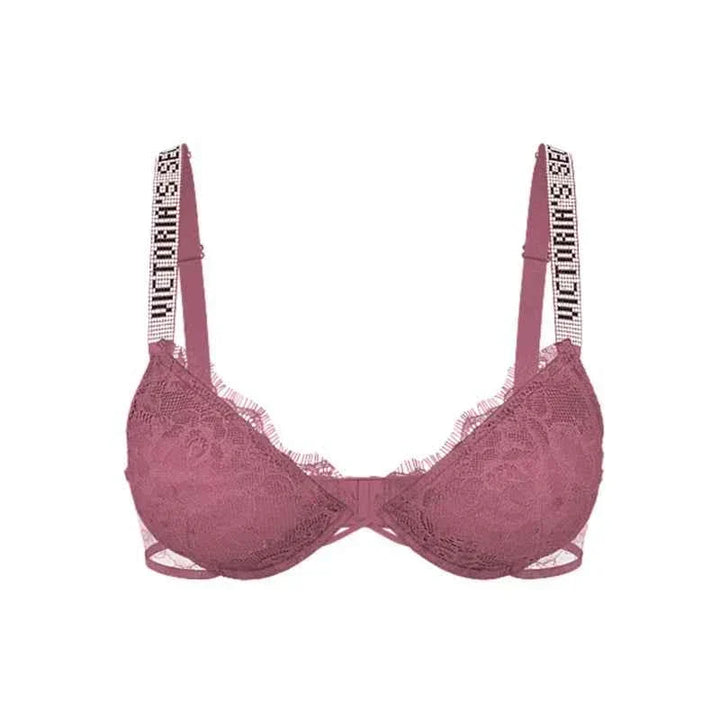 حمالة صدر نسائية Victoria's Secret دانتيل وردي مع حمالات كتف مرصعة بالأحجار اللامعة صيفية أنيقة