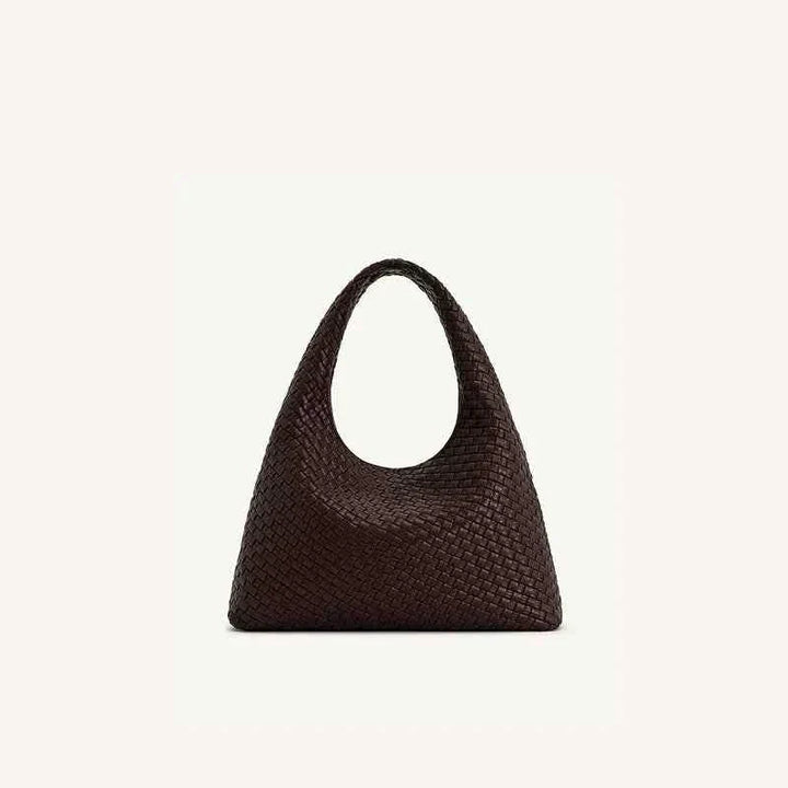 JW PEI large capacity woven bag in dark brown with vintage design and spacious interior for women commuter use