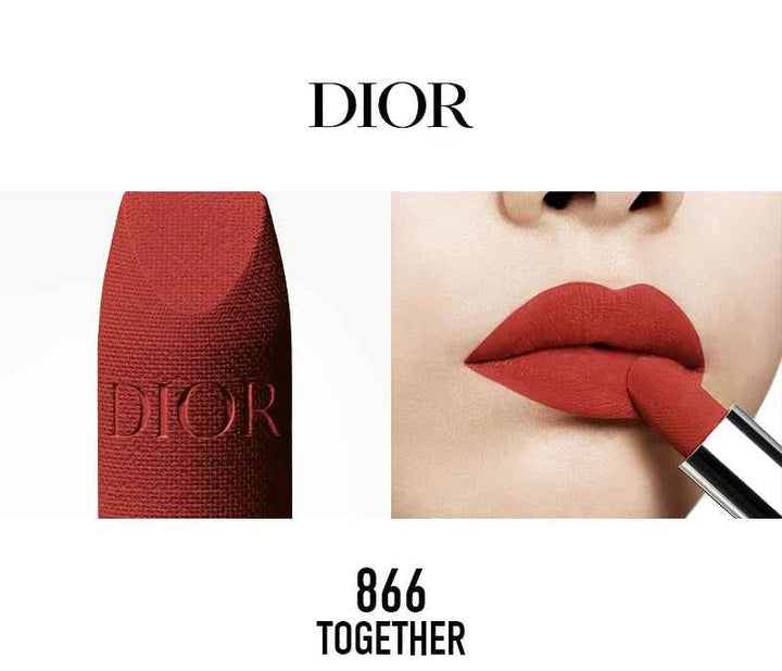 Rouge Dior الكلاسيكية classic red lipstick 866 Together shade with smooth texture applied on lips by Dior brand