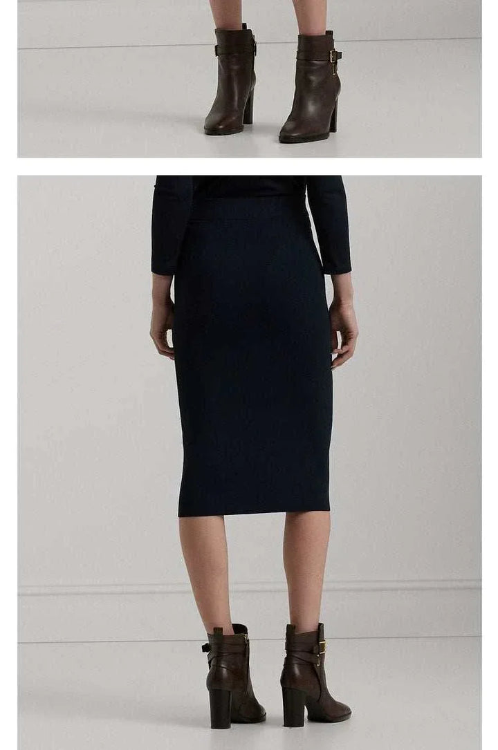 تنورة لورين نسائية بقصة قلم أنيقة بلون كحلي مع سحاب جانبي معدني وتصميم متوسط الطول لراحة وأناقة يومية