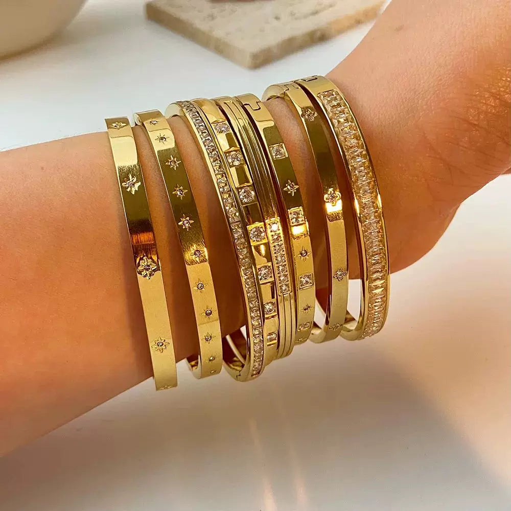 1Pc Waterproof Cubic Zirconia Bangles Stainless Steel Bracel