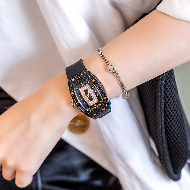 Watch women's 2026 new genuine women's watch, tonneau-shaped large dial, light luxury, niche diamond-encrusted high-end.