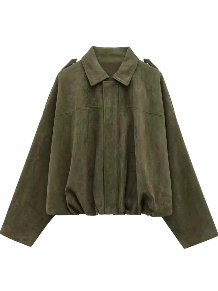 جاكيت بومبر نسائي بأكمام دولمان وتأثير الجلد المدبوغ من مجموعة WMXZ Spring الربيعية