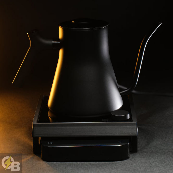 Elegant coffee preparation base with practical drawer and stylish design.
