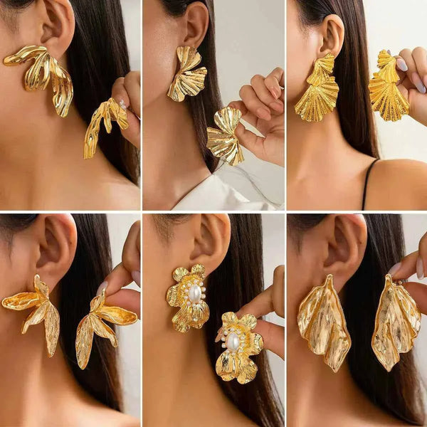 أقراط نسائية معدنية ذهبية بتصميم fashion leaf earrings  Ginkgo موضة 2025 بأسلوب Punk عصري أوروبة وأمريكية
