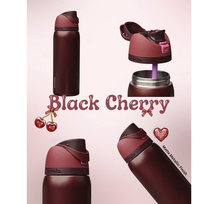 مطارة Owala FreeSip لون Black Cherry بلمسة Matte Metallic.