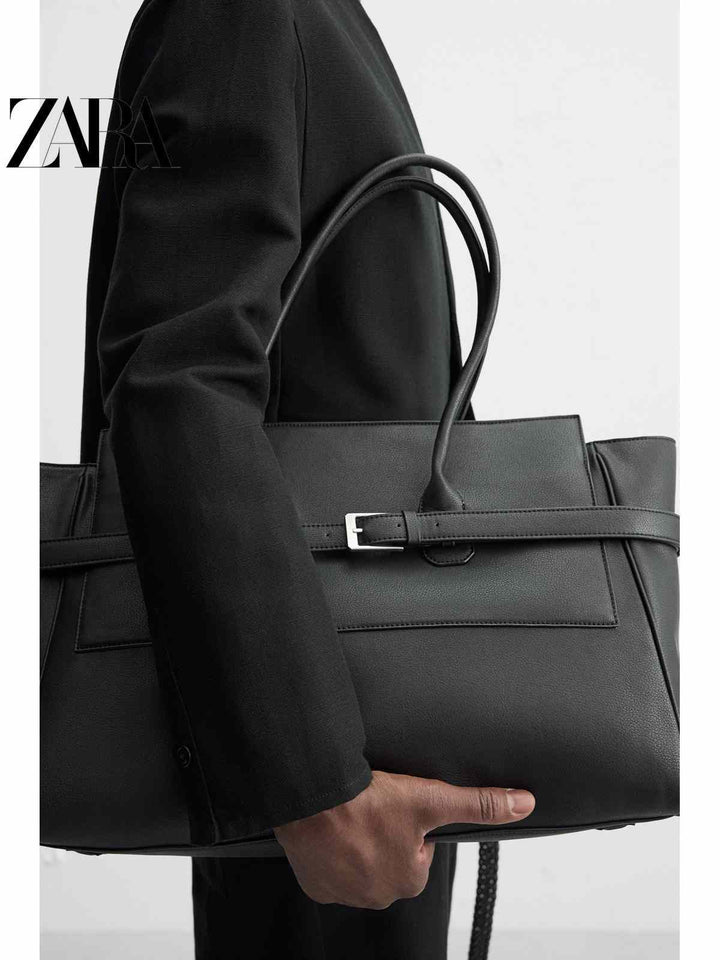 ZARA2025 Autumn New Men's Bag with Black Belt Detail Large Capacity Tote Bag 3140620 800