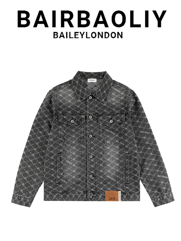 BAIRBAOLIY high-end luxury brand textured full jacquard gradient Chanel-style slim-fit denim jacket for men