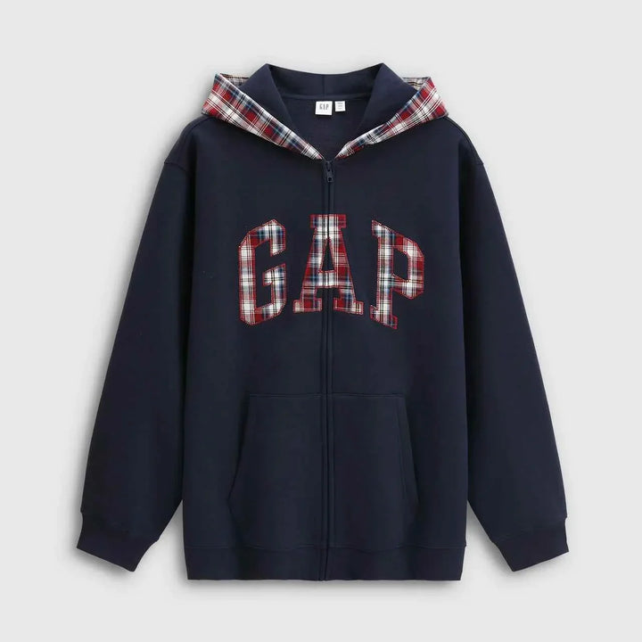 GapGap هودي أصلي بكاروهات رجالي ونسائي قماش ناعم تصميم كلاسيكي بسحاب وجيوب عملية