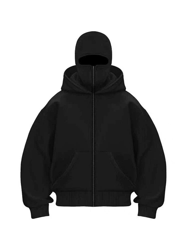 هودي النينجا الأسود بغطاء برقبة وسحّاب تصميم أنيق وعملي خصم خيالي لفترة محدودة