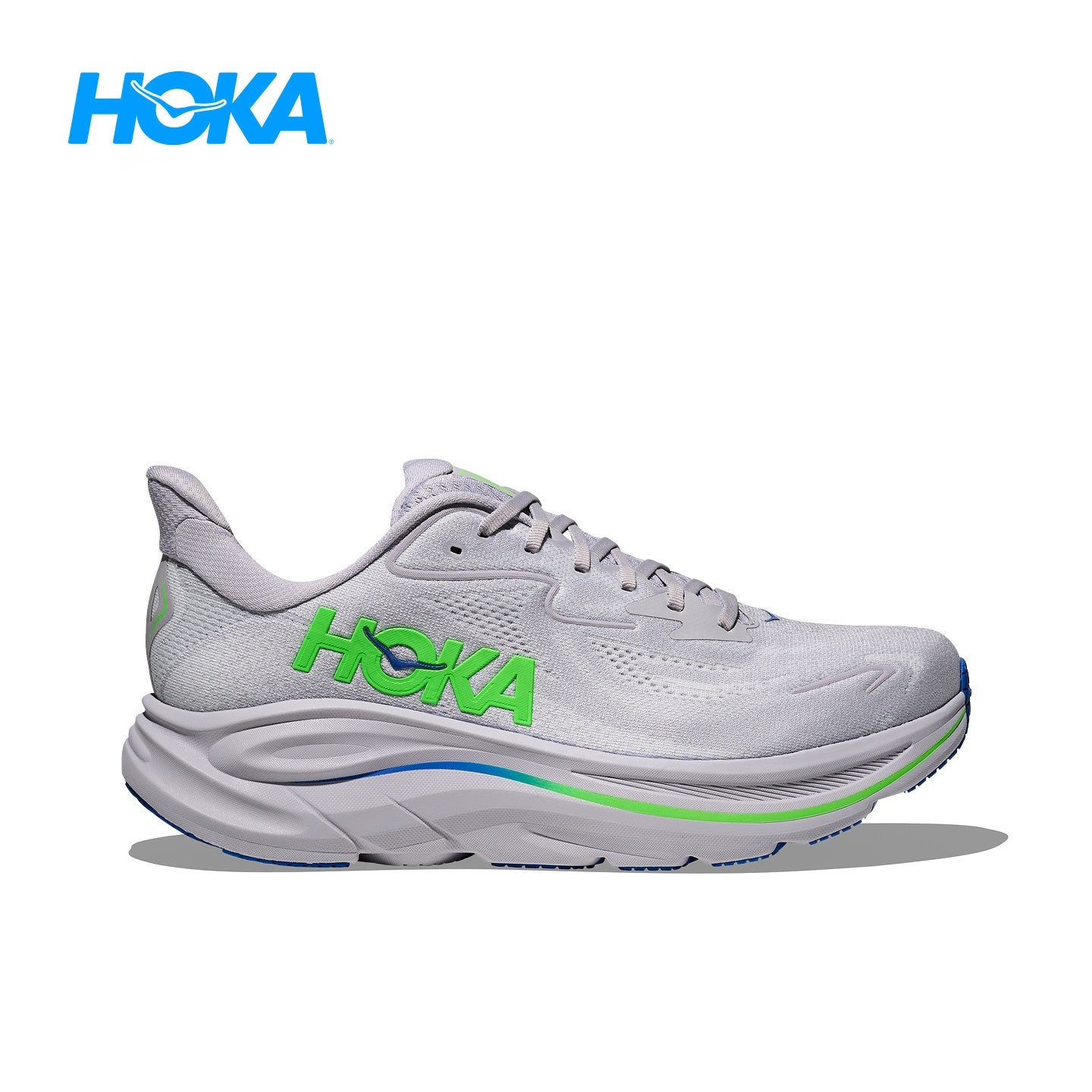 حذاء جري HOKA Clifton 10 للرجال - رمادي مع تفاصيل فسفورية