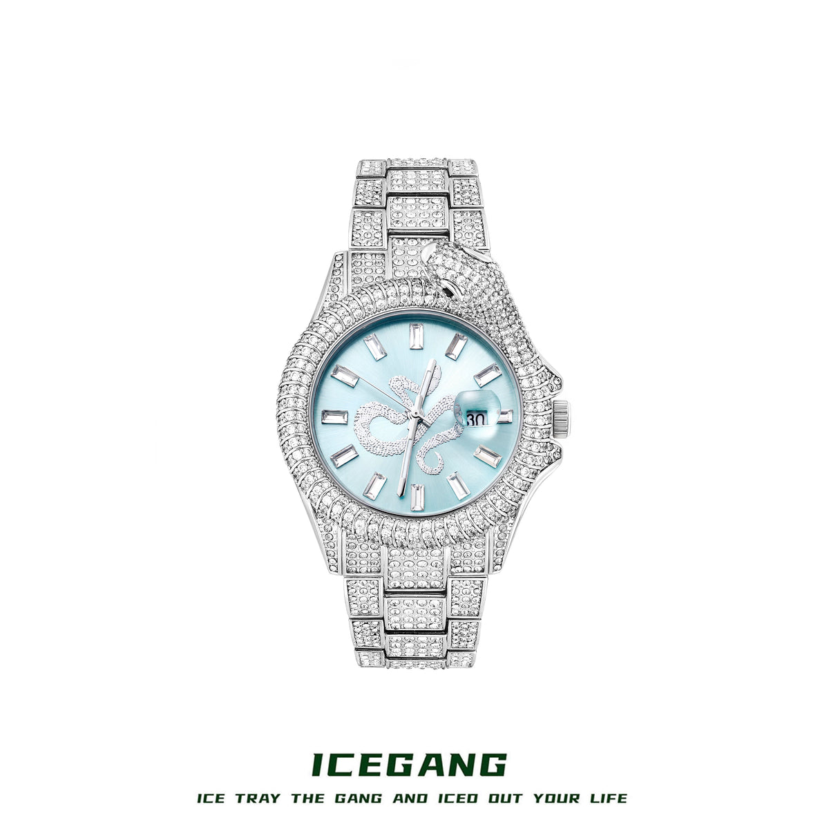 ساعة ICEGANG باللون الفضي الجليدي من الأمام