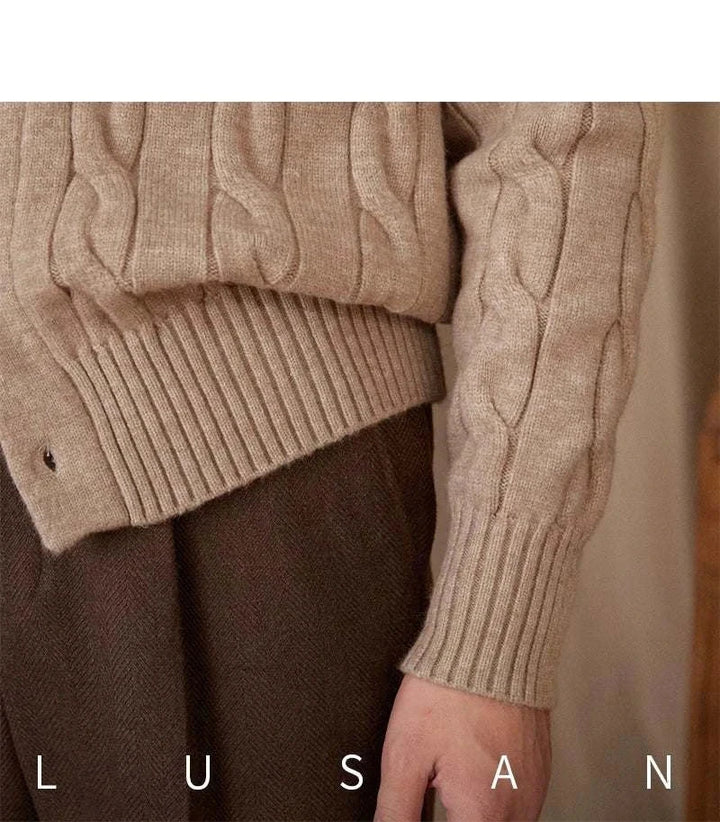 Mr. Lusan cardigan beige cable knit with ribbed cuffs and button detail